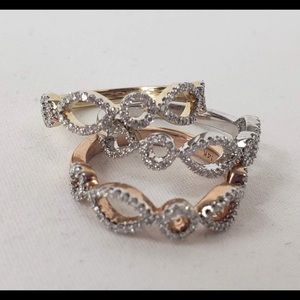 3 Real Diamond Rings in 100% Gold Size 7.5